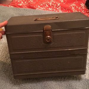 hamilton metal products climax file box 1930’s brown metal with crinkle paint.